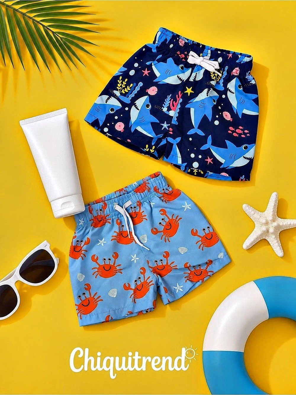 Kids Swim Trunks 2-Piece Set Blue & Orange Like New